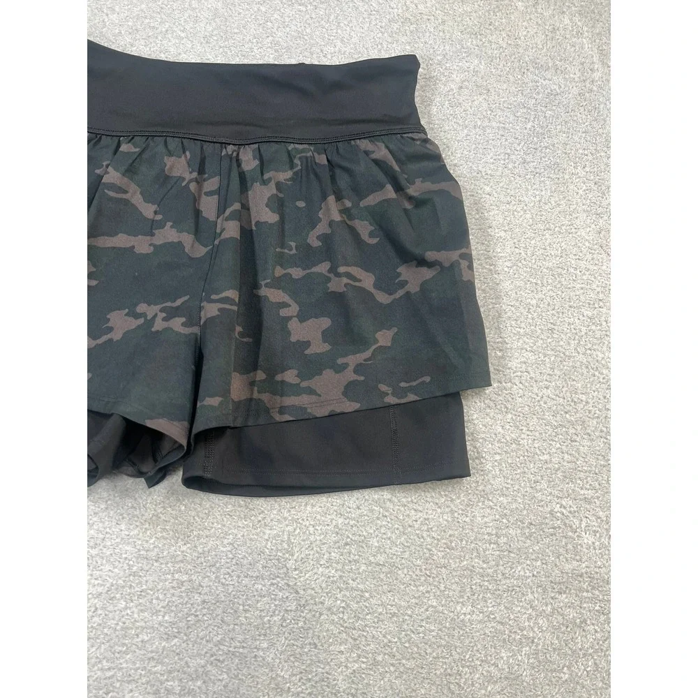 SPANX Get Moving 2-in-1 Athletic‎ Shorts Black Camo Compression Liner Womens M